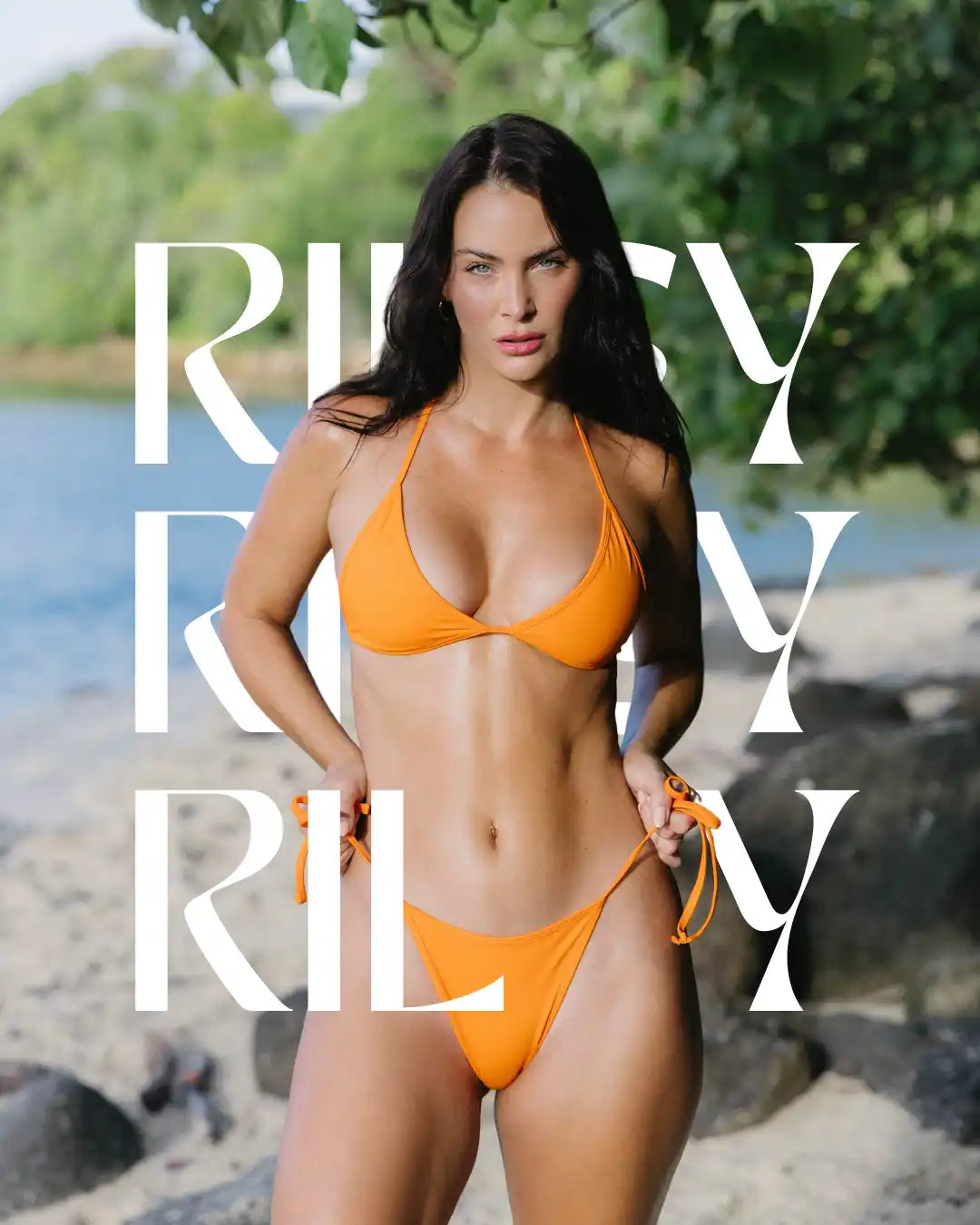 Woman in orange bikini.